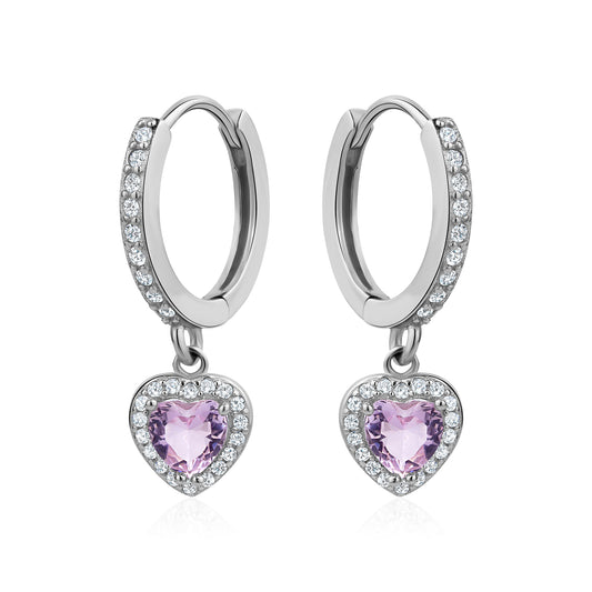 Pink Heart Gem Hoops